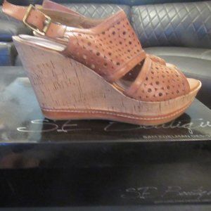 SE BOUTIQUE - Tan, Punched-Leather, Platform, Wedge, Slingback Sandals~Size 9